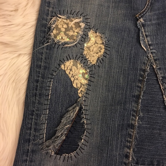 Lucky Brand | Jean Skirt | Custom Made | Lace and Sequin Detail - Picture 6 of 16